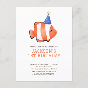 Einladung zum Geburtstag von Clownfischen im Meer Postkarte