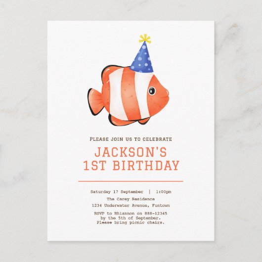 Einladung zum Geburtstag von Clownfischen im Meer Postkarte (Vorderseite)