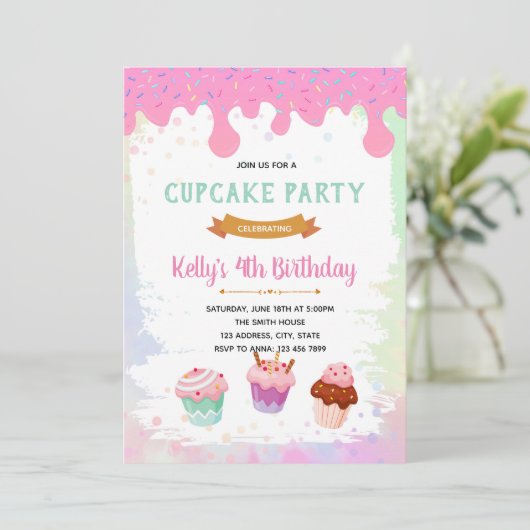 Einladung zum Geburtstag von Cupcake (Stehend Vorderseite)