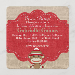 Einladung zum Geburtstag von Custom Sock Monkey