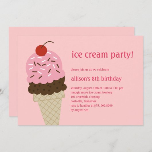 Einladung zum Geburtstag von Eiskrem - Rosa (Vorne/Hinten)