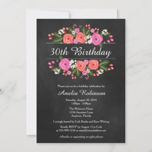 Einladung zum Geburtstag von Erwachsenen, Blumenkl (Vorderseite)