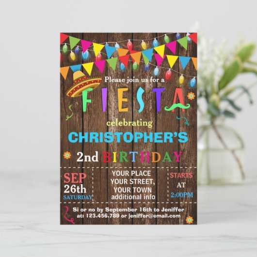 Einladung zum Geburtstag von Fiesta (Stehend Vorderseite)