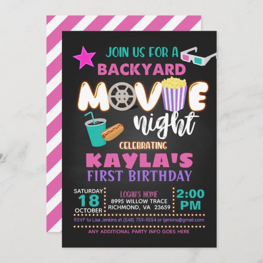 Einladung zum Geburtstag von Film - Mädchen (Vorne/Hinten)