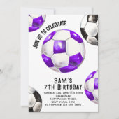 Einladung zum Geburtstag von Fußball - Lila Party  (Vorderseite)