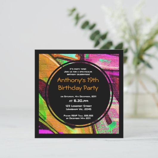 Einladung zum Geburtstag von Graffiti (Stehend Vorderseite)