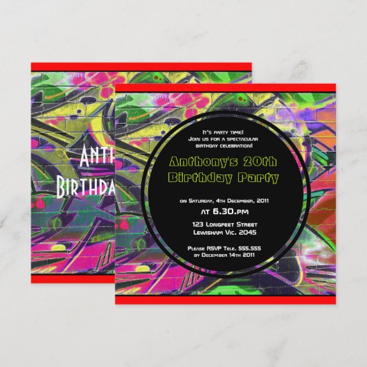 Einladung zum Geburtstag von Graffiti (Vorne/Hinten)