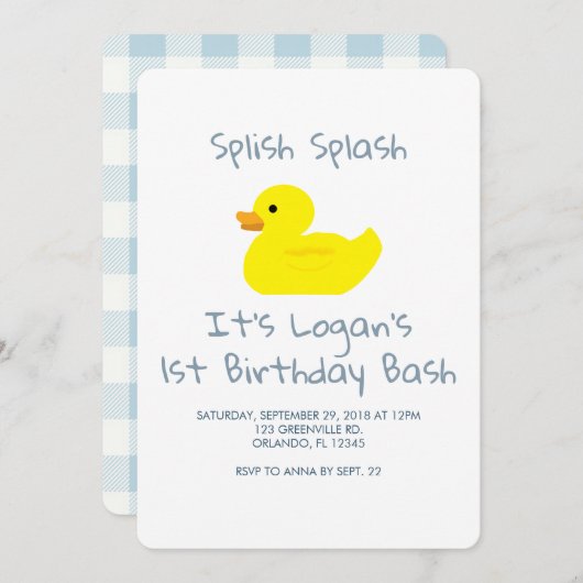 Einladung zum Geburtstag von Gummi Duck Stripe (Vorne/Hinten)