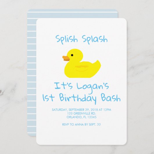 Einladung zum Geburtstag von Gummi Duck Stripe (Vorne/Hinten)