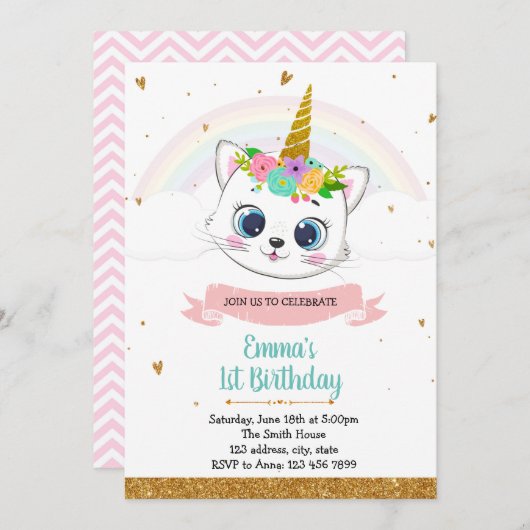 Einladung zum Geburtstag von Katzen (Vorne/Hinten)