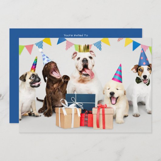 Einladung zum Geburtstag von Kindern, Hunde, Name (Vorne/Hinten)