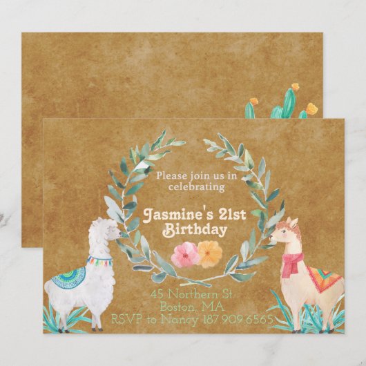 Einladung zum Geburtstag von Llama (Vorne/Hinten)