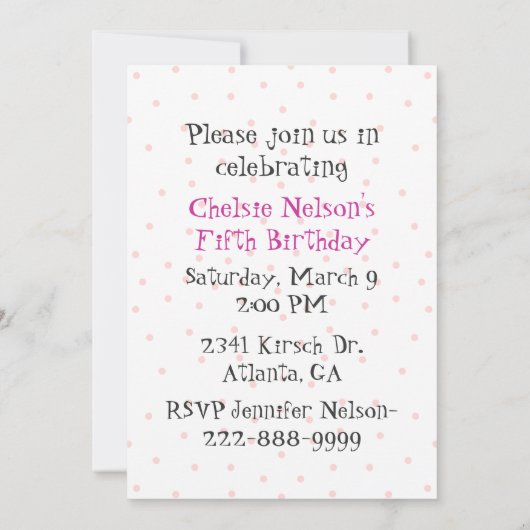 Einladung zum Geburtstag von Mädchen (Rückseite)