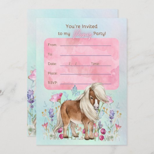 Einladung zum Geburtstag von Miniatur-Pferd (Vorne/Hinten)