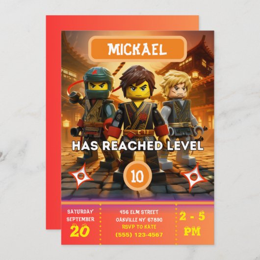 Einladung zum Geburtstag von Ninja (Vorne/Hinten)