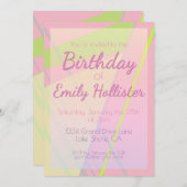 Einladung zum Geburtstag von Pink & Lime Green Geo (Vorne/Hinten)