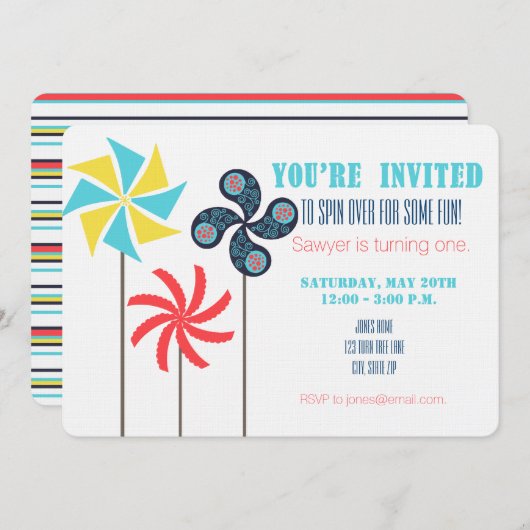 Einladung zum Geburtstag von Pinwheel {Karneval} (Vorne/Hinten)