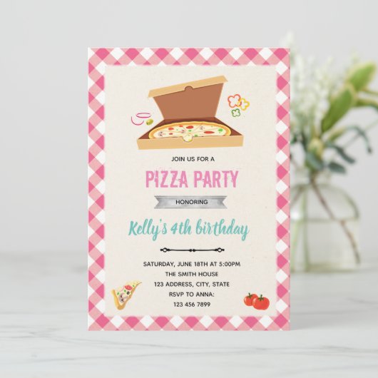 Einladung zum Geburtstag von Pizza (Stehend Vorderseite)