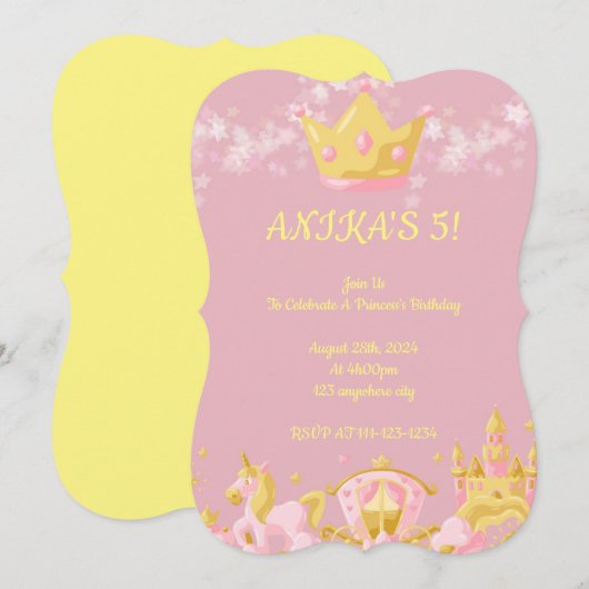 Einladung zum Geburtstag von Princess Pink (Vorne/Hinten)