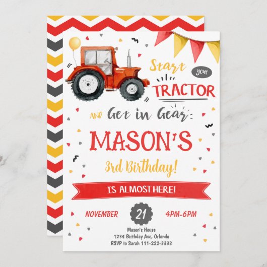 Einladung zum Geburtstag von Red Tractor (Vorne/Hinten)