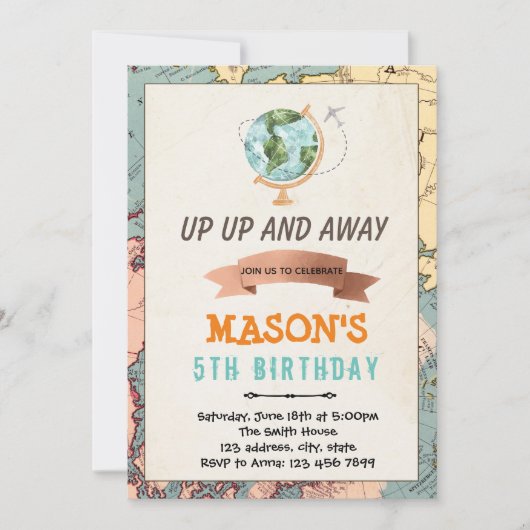 Einladung zum Geburtstag von Reisen (Vorderseite)