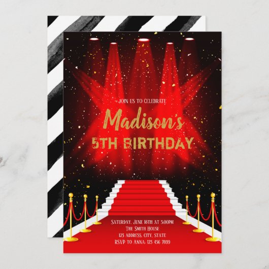 Einladung zum Geburtstag von Rotem Teppich (Vorne/Hinten)