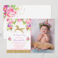 Einladung zum Geburtstag von Unicorn Pink Gold Uni