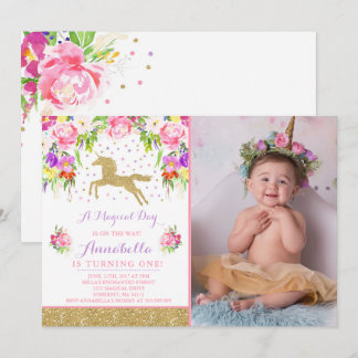 Einladung zum Geburtstag von Unicorn Pink Gold Uni