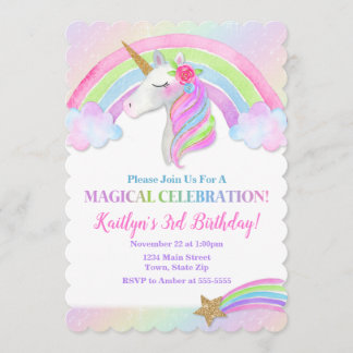 Einladung zum Geburtstag von Unicorn, Rainbow Unic