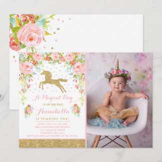 Einladung zum Geburtstag von Unicorn Rosa Gold Ein