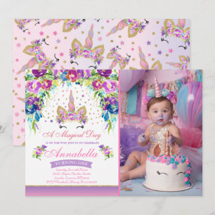 Einladung zum Geburtstag von Unicorn Rosa Gold Ein