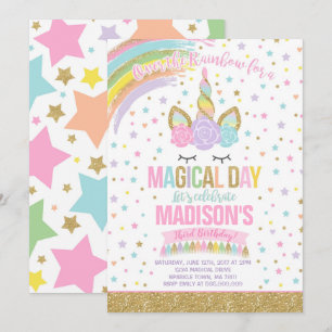 Einladung zum Geburtstag von Unicorn Rosa Gold Ein
