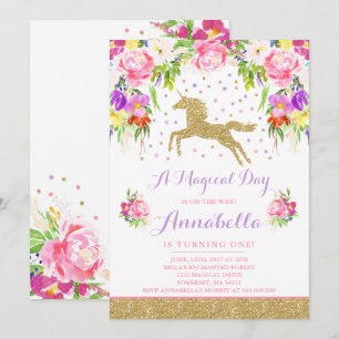 Einladung zum Geburtstag von Unicorn Rosa Gold Ein