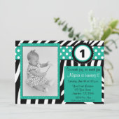 Einladung zum Geburtstag von Zebra und Türkis JEDE (Stehend Vorderseite)