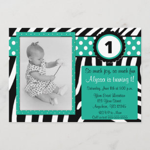 Einladung zum Geburtstag von Zebra und Türkis JEDE