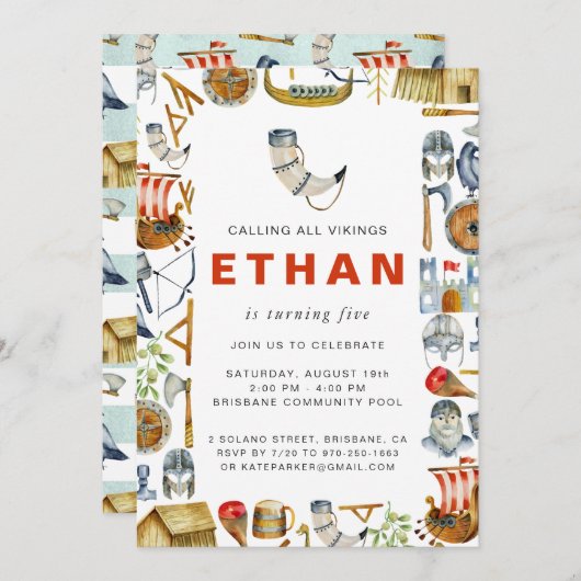 Einladung zum Geburtstagsfeier des Viking Themed (Vorne/Hinten)