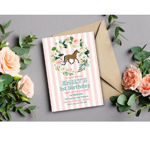 EINLADUNG ZUM GEBURTSTAGSFEST MIT PFERD UND BLUMEN