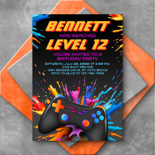 Einladung zum Geburtstagsspiel "Level Up Video Gam