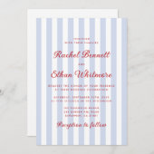 Einladung zum gestrippten Hochzeitsfest in Blau un (Vorne/Hinten)