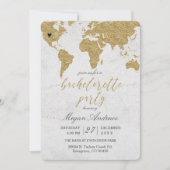 Einladung zum Gold Foil World Map Junggeselinnen-A (Vorderseite)