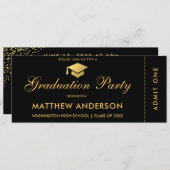 Einladung zum Graduiertenparty Gold Ticket Glitzer (Vorne/Hinten)