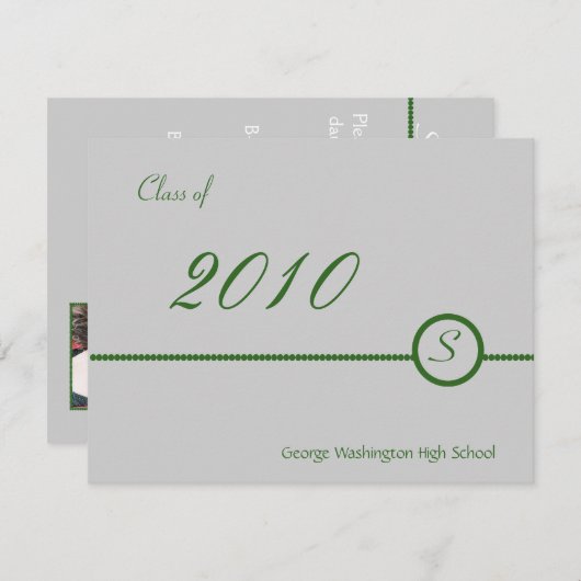 Einladung zum grauen und grünen Monogramm-Foto (Vorne/Hinten)