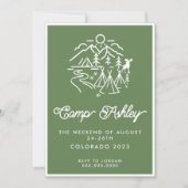 Einladung zum Green and White Camp Bachelorette (Vorderseite)