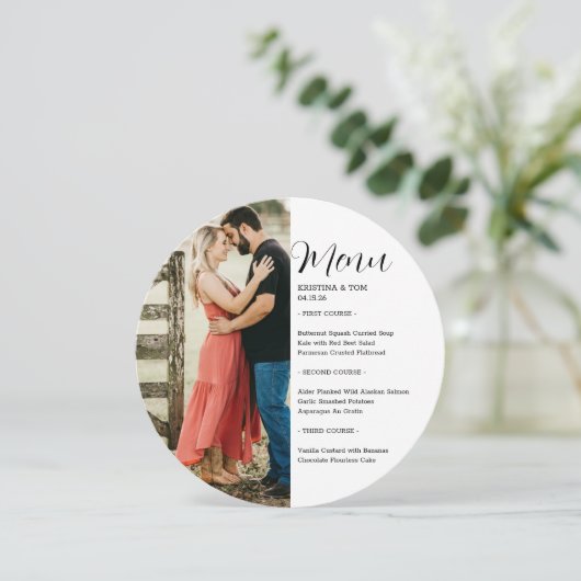 Einladung zum Halbmond Foto Round Menu (Stehend Vorderseite)