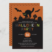 Einladung zum Halloween-Party - Black Cat (Vorne/Hinten)