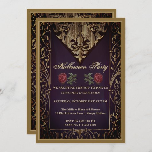 Einladung zum Halloween-Party Gothic Library (Vorne/Hinten)