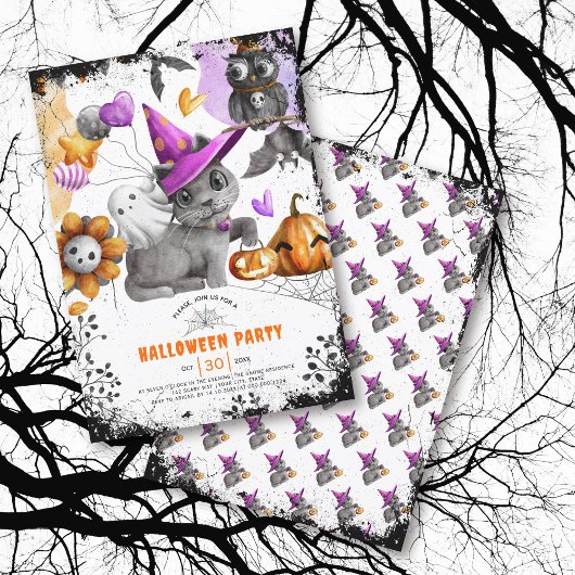 Einladung zum Halloween-Party niedlicher Katzen un