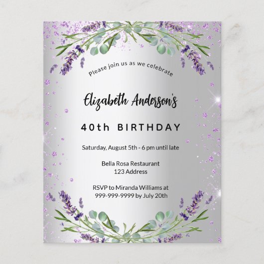 Einladung zum Haushalt für Birthday Lavendel Flyer (Vorne)