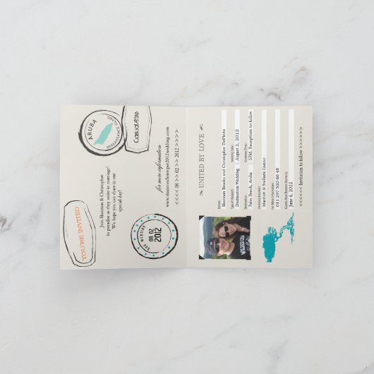 Einladung zum Hochzeitausweis nach Aruba (Innenseite)