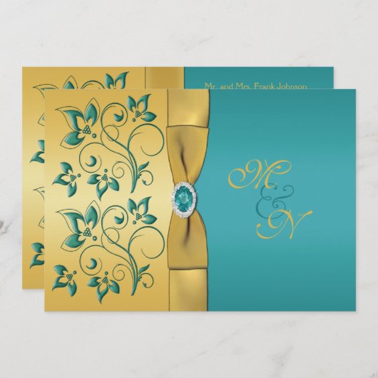 Einladung zum Hochzeitsauftakt mit Gold, Aquamarin (Vorne/Hinten)